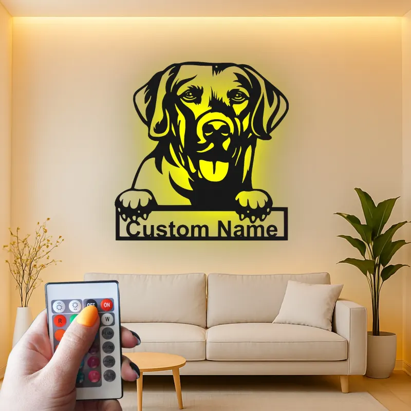 Custom Labrador Retriever Led Light Metal Wall Art Personalized Dog Lover Gift Living Room Pet Decor