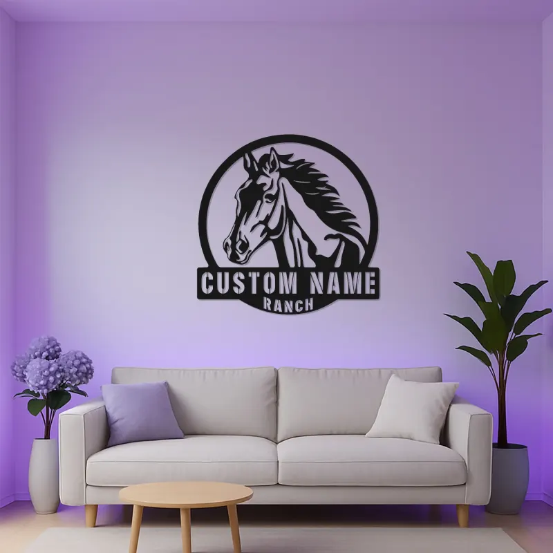 Cartel LED personalizado para rancho con caballo | Decoración mural de metal personalizada | Regalo ecuestre para amantes de los caballos | Decoración para la entrada del establo