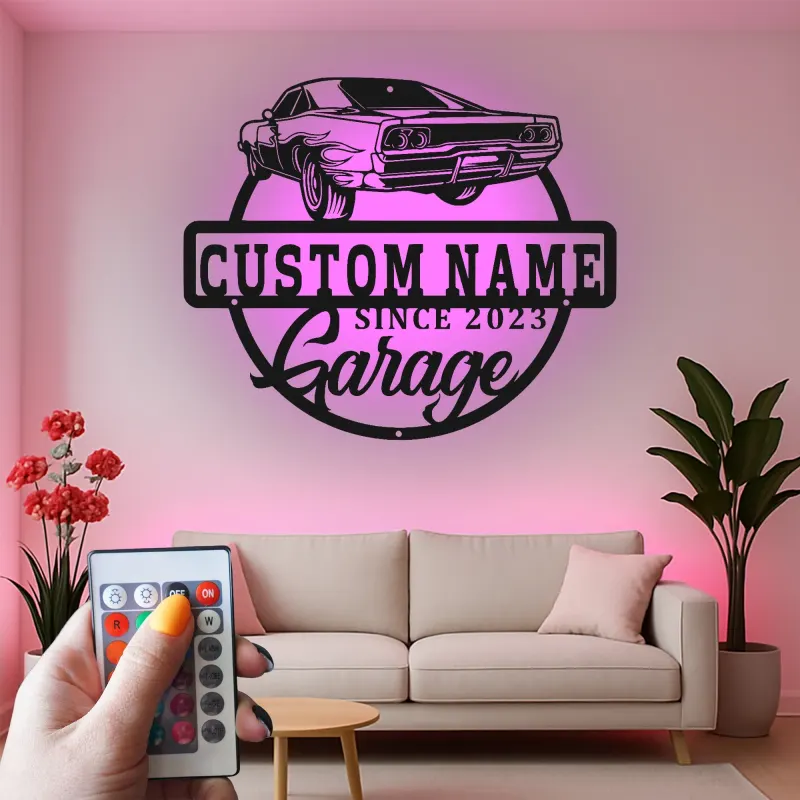 Cartel de metal LED de coche deportivo personalizado Regalo para el garaje para entusiastas de coches Decoración de man cave 8