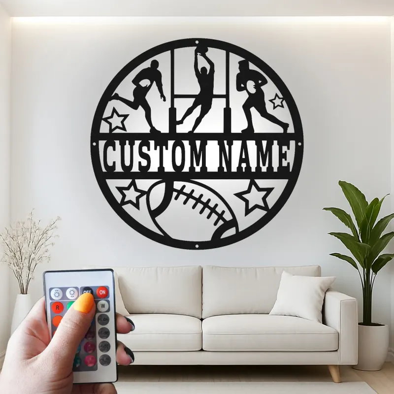 Insegna LED football personalizzata | Decorazione murale in metallo | Arredo per cameretta ragazzi e regalo per atleta