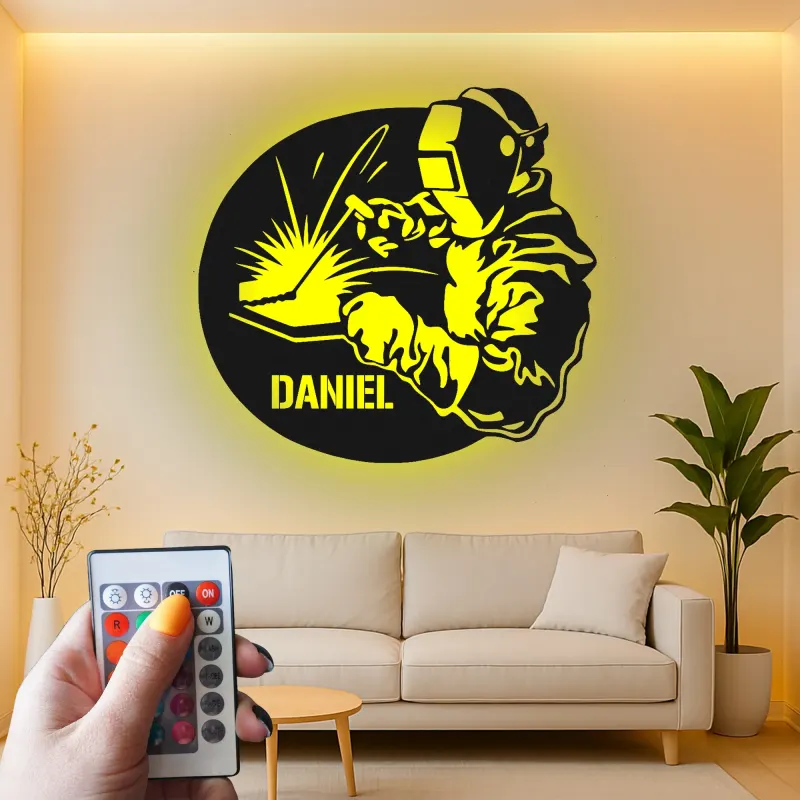 Décoration murale en métal LED personnalisée pour soudeur - Cadeau pour passionné de soudage, décoration de garage ou d'atelier 1