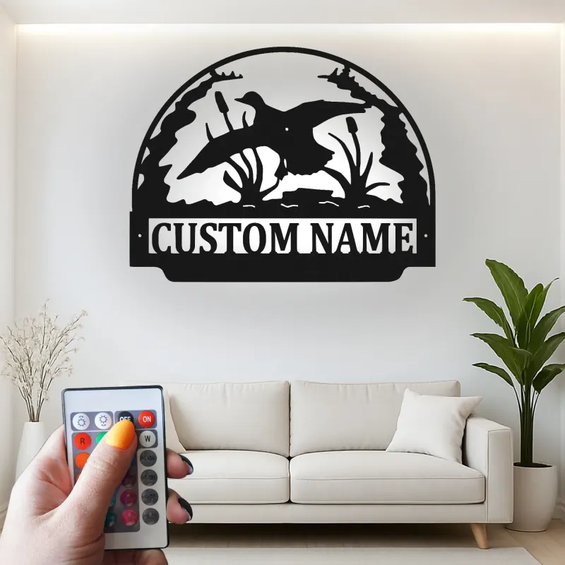 Custom Duck Hunting Scene Led Light Metal Wall Art Personalized Gift for Hunters Cabin or Lodge Decor