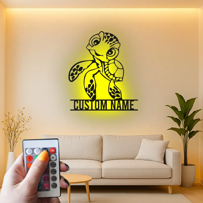 Custom Sea Turtle LED Sign | Metal Nursery Decor | Personalized Kids Room Light | Ocean Animal Wall Art