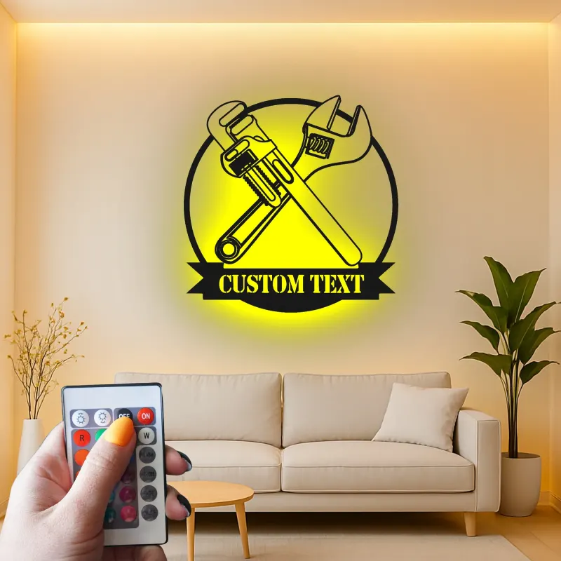 Insegna in metallo LED personalizzata chiave e chiave a tubo regalo per meccanici decorazione garage o laboratorio