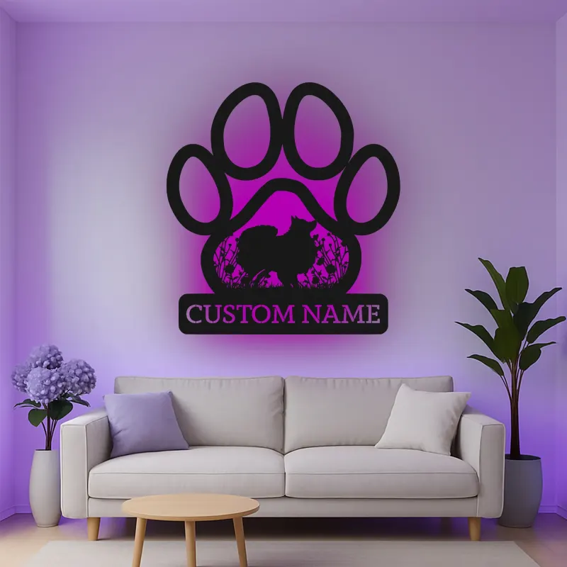 Custom Dog Paw Led Light Metal Wall Art Personalized Pet Lover Gift Living Room Decor for Dog Owners