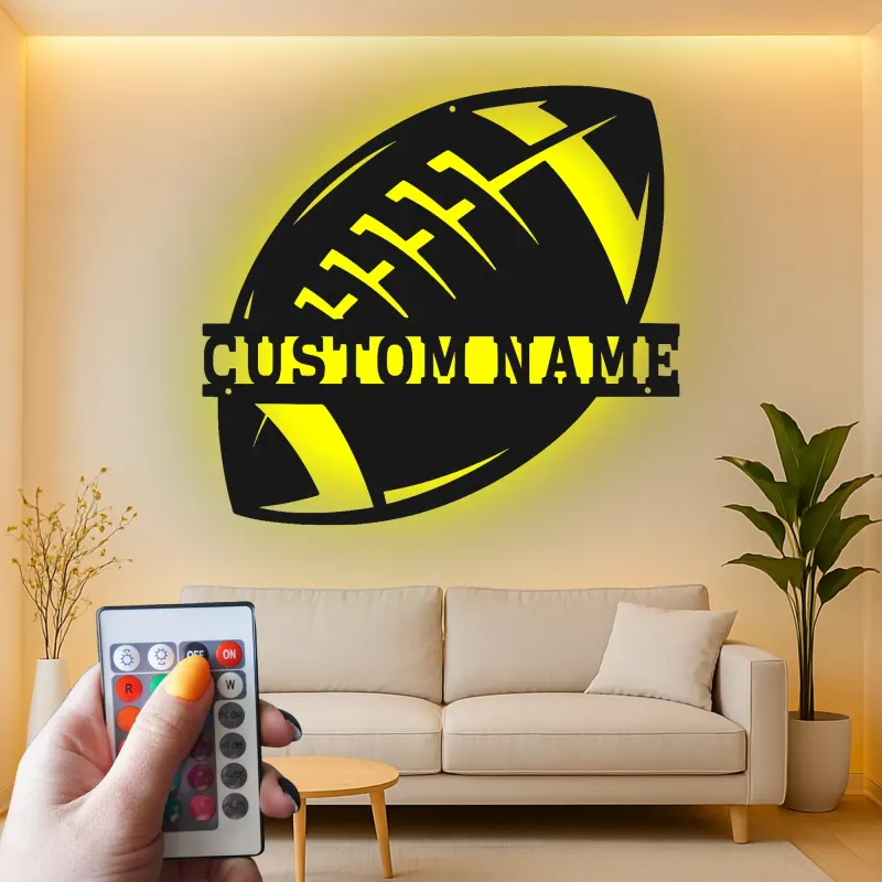 Insegna LED football personalizzata | Decorazione murale in metallo | Arredo per sala giochi per ragazzi | Regalo per allenatore