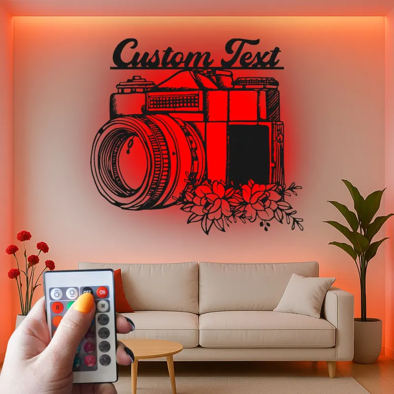Custom Camera Led Light Metal Wall Art Personalized Photographer Gift Studio or Office Decor