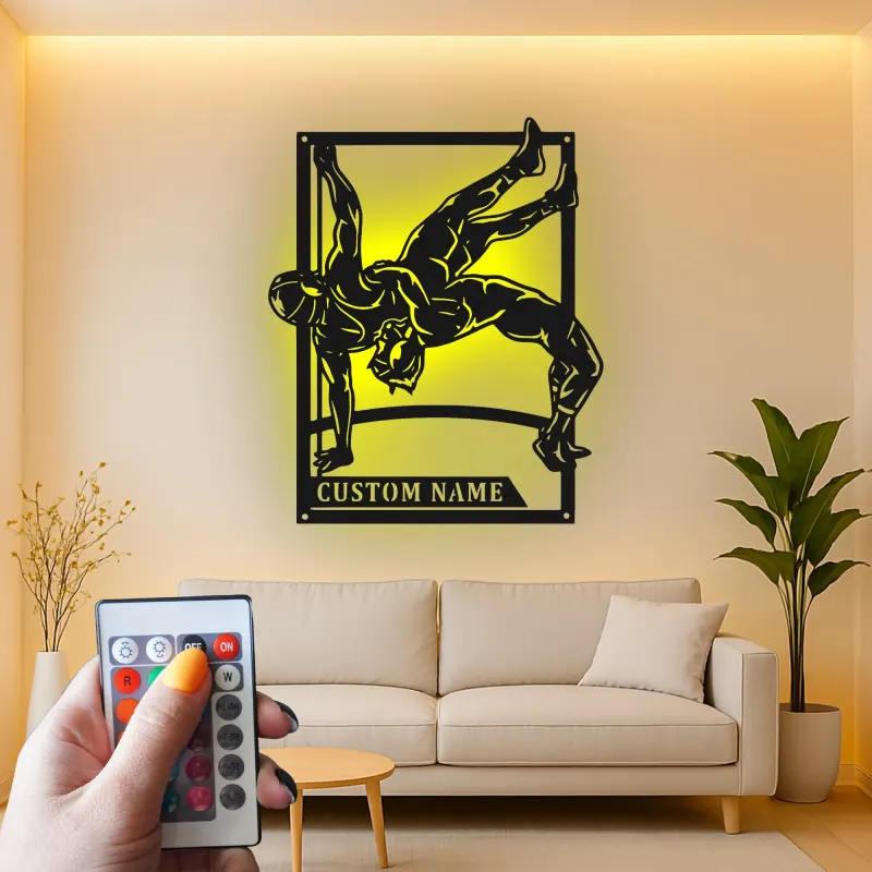 Insegna in metallo personalizzata con luce LED per wrestler, regalo per fan del wrestling, decorazione per sala giochi o sportiva