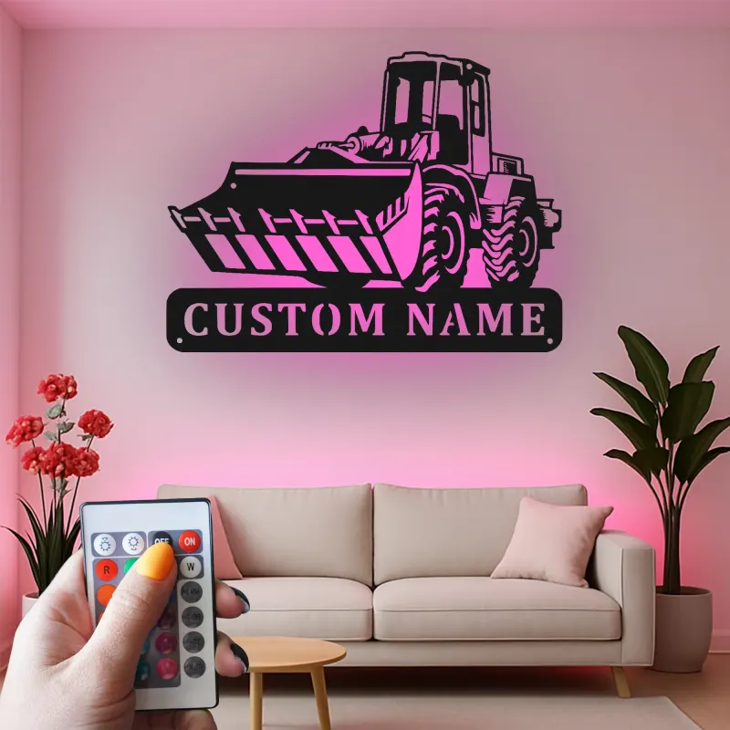 Insegna in metallo personalizzata con LED Bulldozer Regalo per appassionati di costruzione Decorazione per garage o ufficio