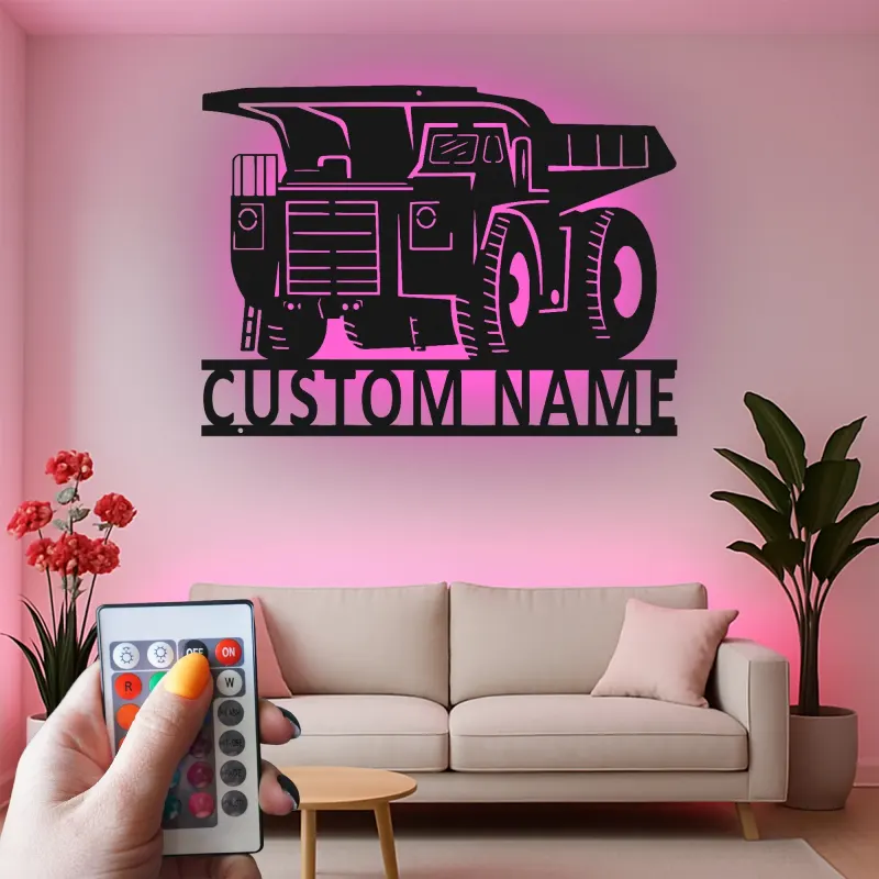Cartel de metal LED de camión volquete personalizado, regalo para entusiastas de la construcción, decoración de garaje u oficina