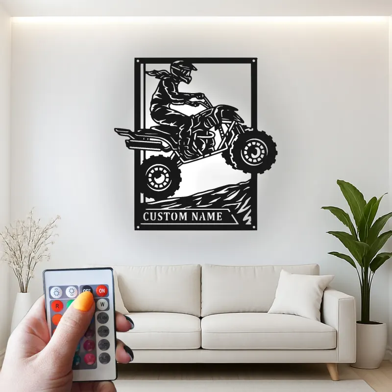 Custom ATV Rider Led Light Metal Wall Art Off-Road Enthusiast Gift Garage or Man Cave Decor 1