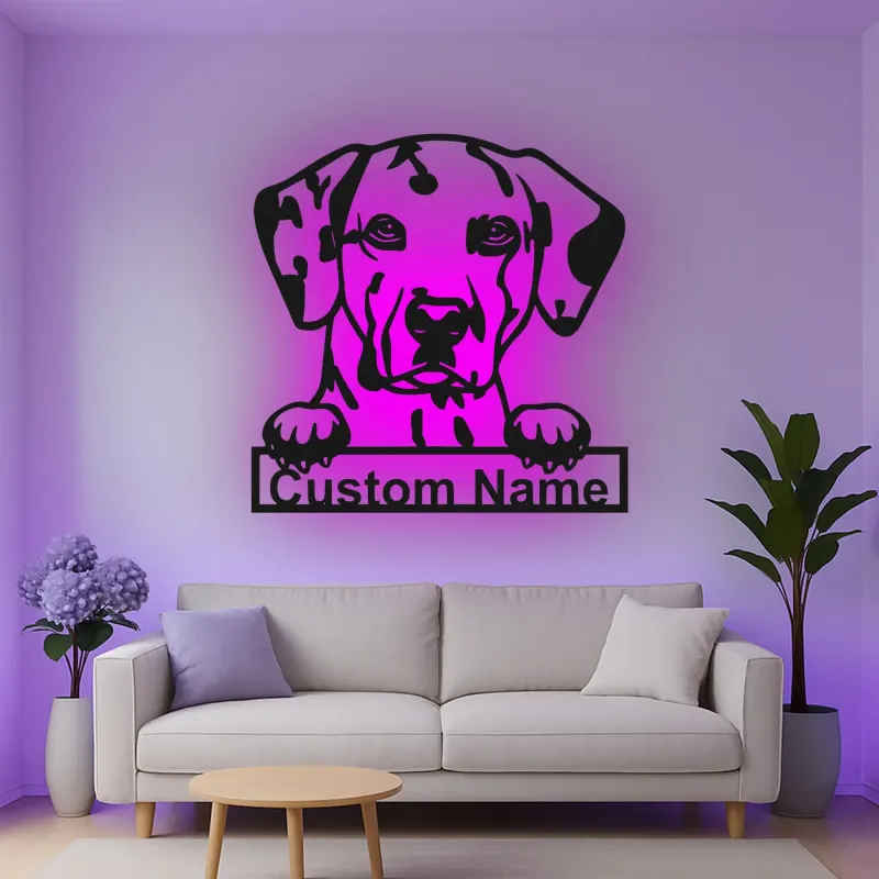 Cartel de metal LED personalizado de Dálmata, regalo para amantes de los perros, decoración para el salón