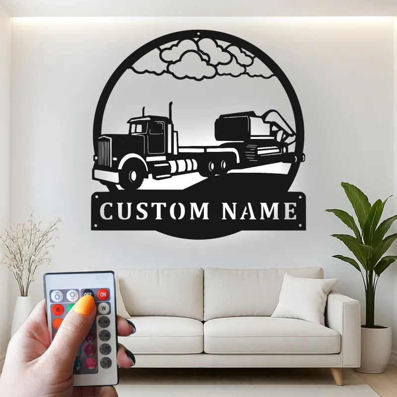 Insegna in metallo LED personalizzata per camion ed escavatore, regalo per camionisti, decorazione per garage o officina