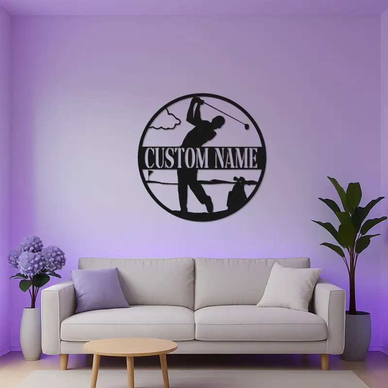 Personalized Golfer Metal Sign | LED Lighted Golf Wall Art | Custom Name Decor for Man Cave & Office Gift