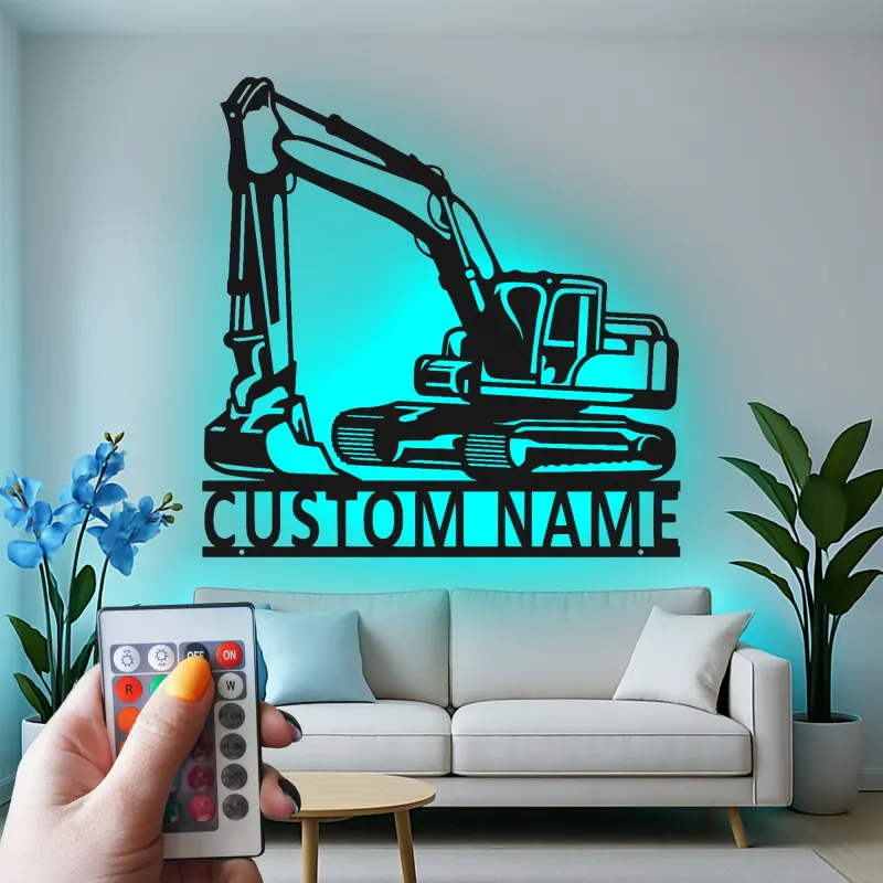 Insegna in metallo LED personalizzata per escavatore - Regalo per appassionati di costruzione