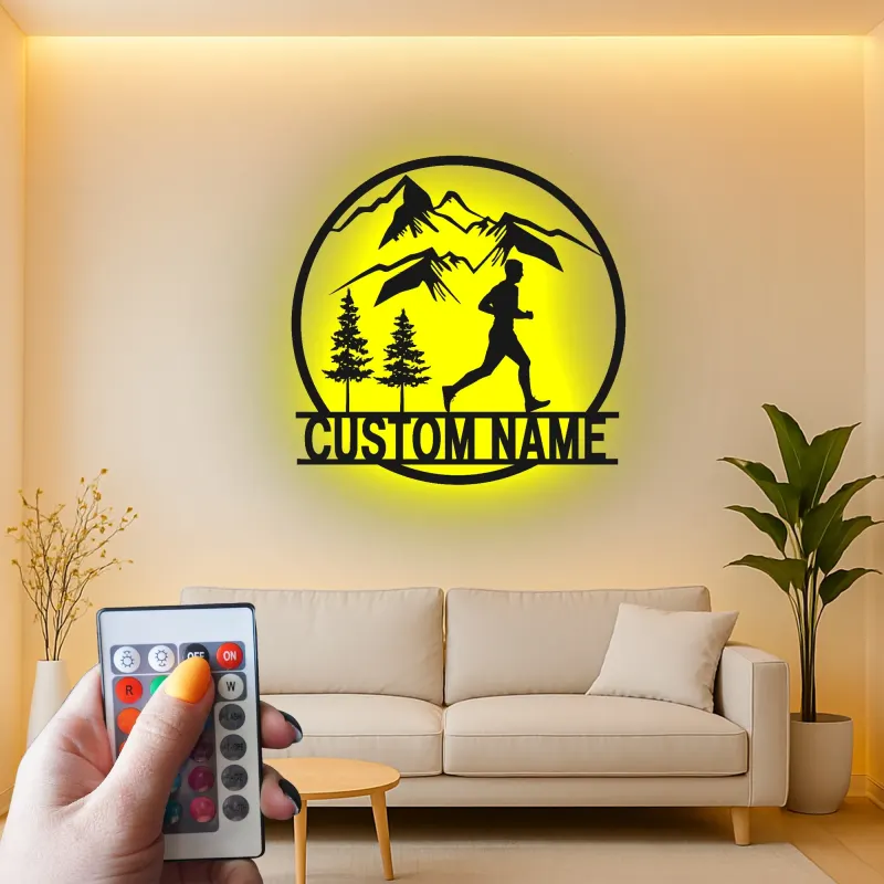 Custom Trail Runner Metal Art | Personalized LED Sign for Mountain Runner | Hiking & Outdoor Wall Decor Gift