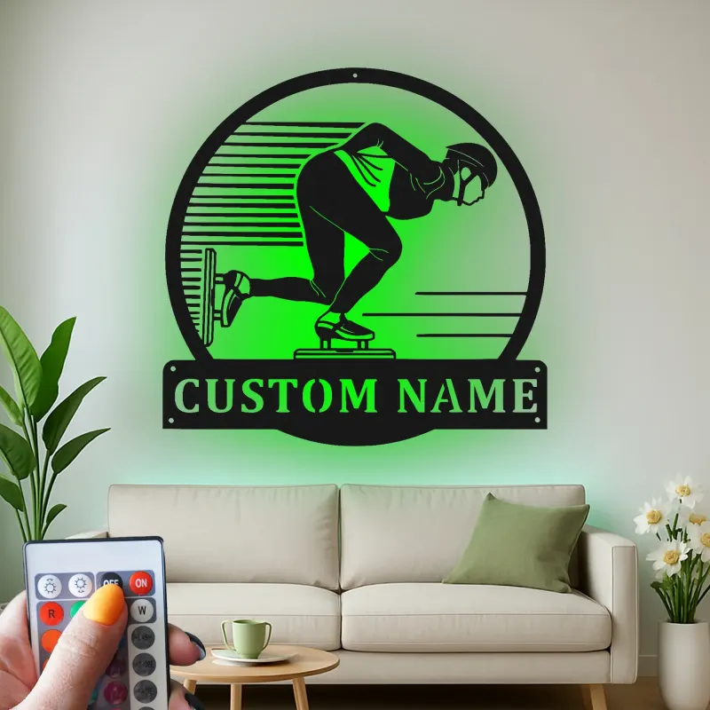 Personalisierte LED-Schild für Eisschnellläufer | Individuelle Metall-Wandkunst für Eiskunstläufer | Geschenk für Sportlerzimmer