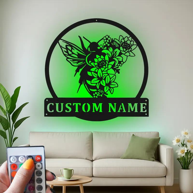 Custom Hummingbird and Flowers Led Light Metal Wall Art Personalized Nature Lover Gift Garden Room Decor