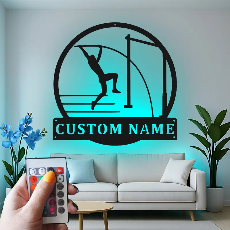 Custom Pole Vault Metal Art | Personalized LED Name Sign for Athletes | Track & Field Wall Decor | Senior Night Gift for Vaulters