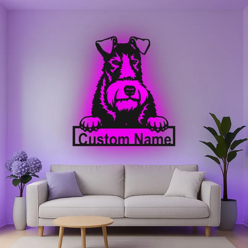 Cartel de metal LED de Schnauzer personalizado, regalo para amantes de los perros, decoración para el salón