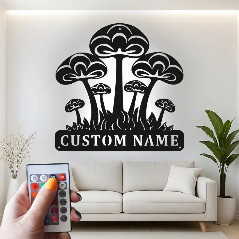 Psychedelic Mushroom LED Sign | Custom Metal Wall Art | Personalized Nature Decor for Bedroom | Fungi Lover Gift