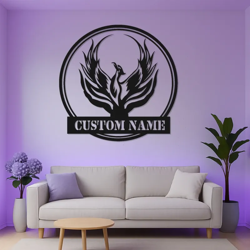 Phoenix Rising LED Metal Wall Art | Custom Name Firebird Sign | Mythical Home & Office Decor | Personalized Fantasy Lover Gift