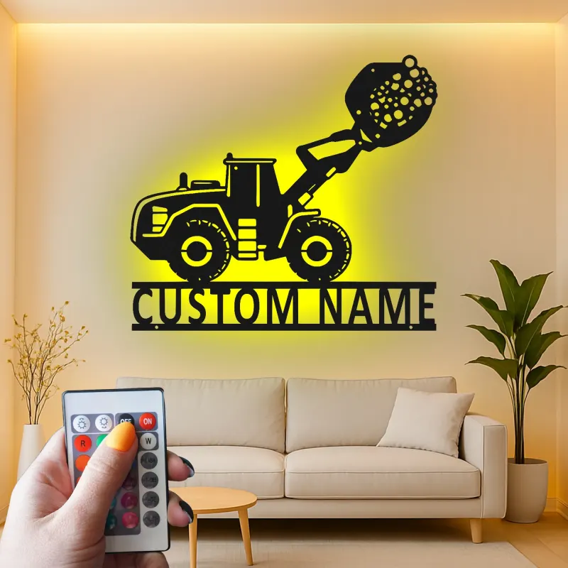 Custom Construction Loader Led Light Metal Wall Art Personalized Gift for Kids Bedroom or Playroom Decor