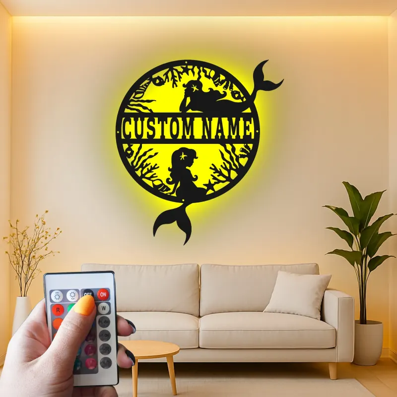 Personalisierte Meerjungfrau LED-Schild | Benutzerdefinierte Metall-Wandkunst | Ozean-Fantasie Kinderzimmerdekoration | Geschenk für Mädchenzimmer