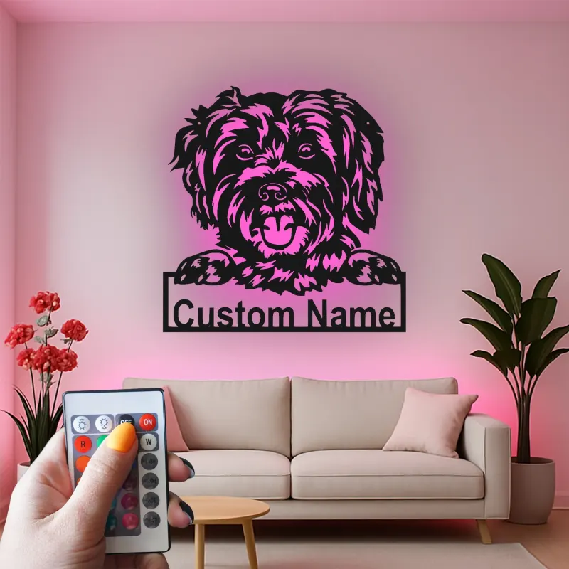 Décoration murale en métal personnalisée en forme de silhouette de chien avec rétroéclairage LED - Cadeau pour parent d'animal - Décor pour salon ou espace pour animaux