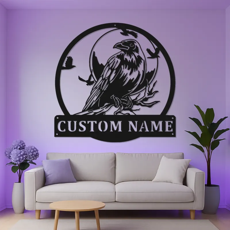 Panneau LED Personnalisé Corbeau | Décoration Murale en Métal | Décor Sauvage Rustique pour Amoureux de la Nature