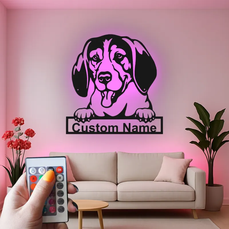 Cartel de metal LED personalizado con Beagle, regalo para amantes de los perros, decoración para sala de estar