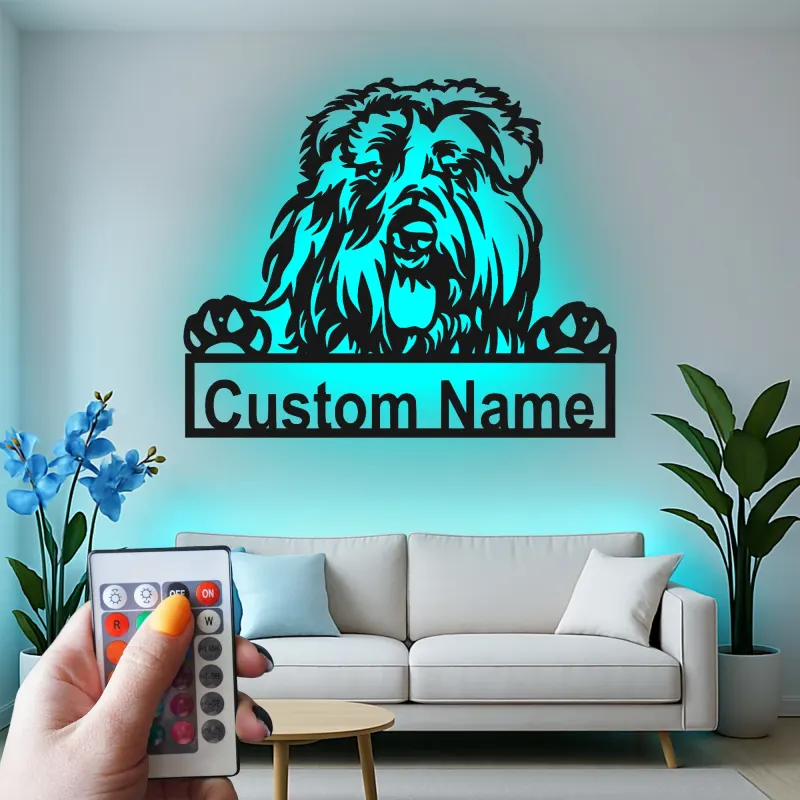 Panneau LED Old English Sheepdog | Décoration murale en métal personnalisée | Cadeau pour amoureux des chiens | Décor avec le nom de l'animal