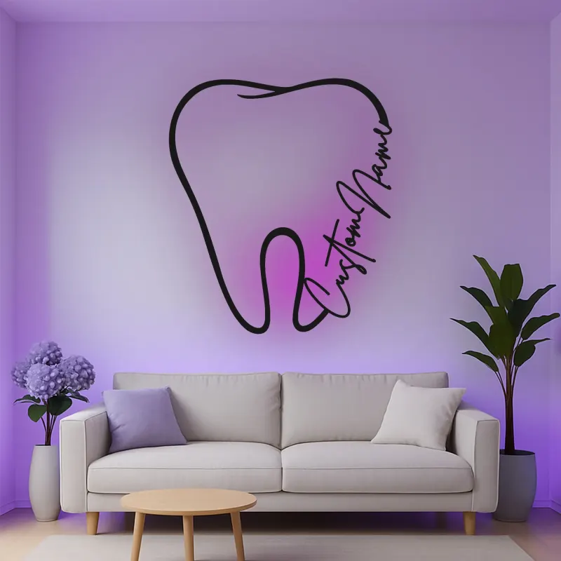 Custom Tooth Led Light Metal Wall Art Personalized Dentist Gift Office Decor for Dental Professionals