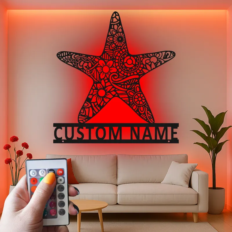 Personalized Starfish LED Sign | Custom Name Metal Wall Art | Ocean Inspired Decor for Beach House, Salon or Nursery