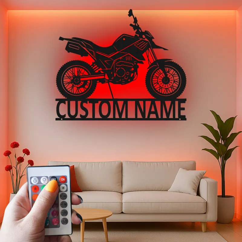 Insegna in metallo personalizzata moto con luce LED regalo per appassionati di motociclette, decorazione per garage o man cave