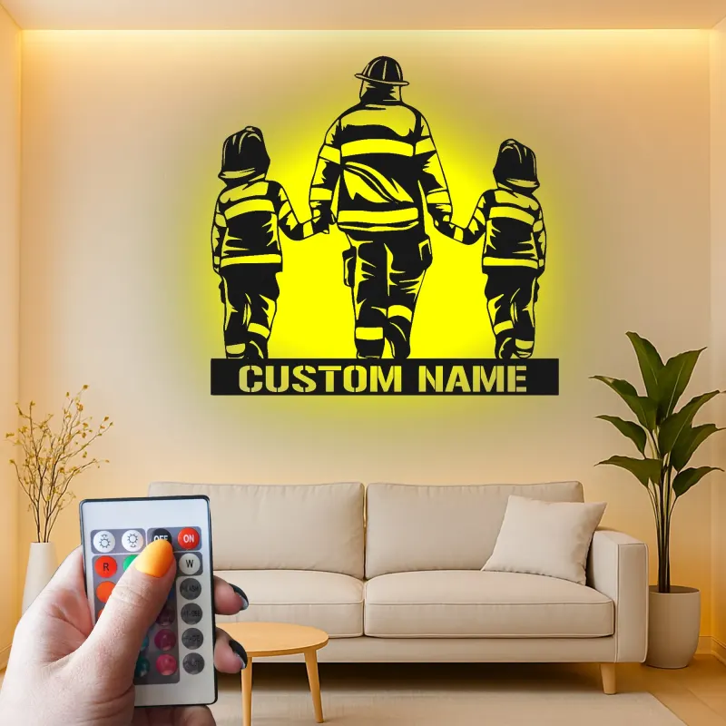 Personalized Firefighter Metal Sign | Custom Fireman LED Wall Art | First Responder Family Gift | Firehouse Home Decor