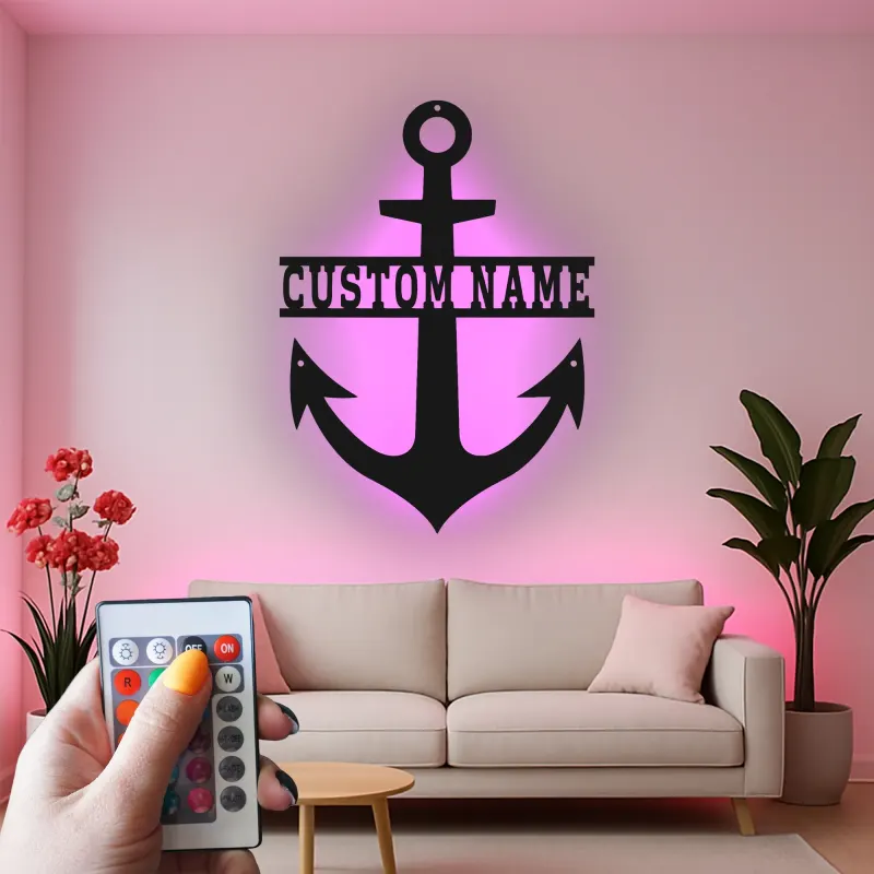 Insegna in metallo personalizzata con ancora e luce LED regalo nautico per amanti delle barche decorazione casa al mare