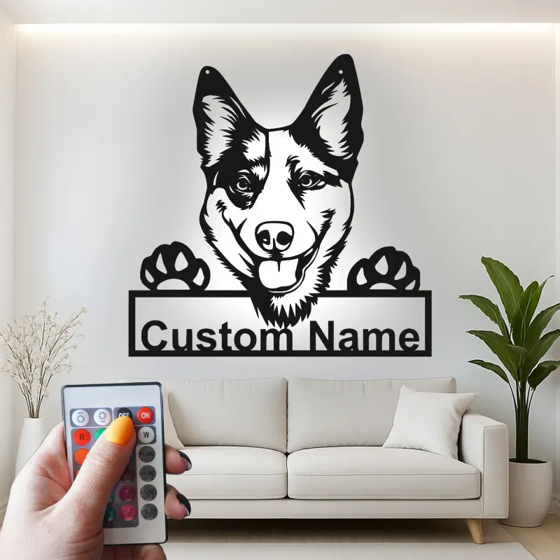 Cartel de metal LED personalizado de pastor alemán, regalo para amantes de los perros, decoración para la sala de estar 2