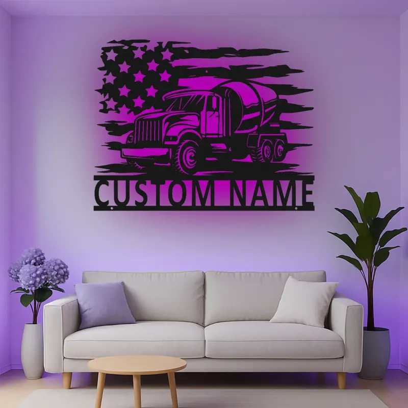Custom Cement Mixer Truck Led Light Metal Wall Art Personalized Gift for Construction Enthusiast Garage or Workshop Decor