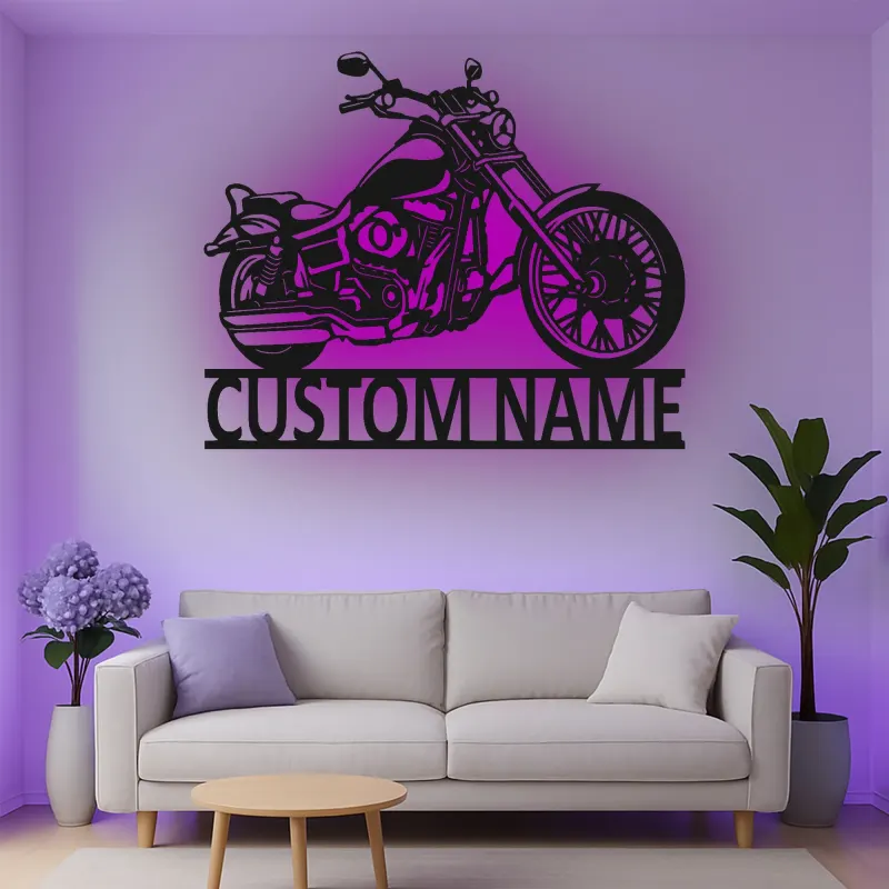 Insegna in metallo LED personalizzata per motociclette - Regalo per motociclisti, decorazione per garage o man cave 3