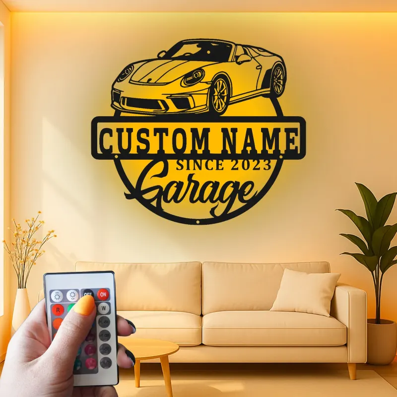 Custom Sports Car Led Light Metal Wall Art Personalized Garage Gift for Him Man Cave Car Enthusiast Decor