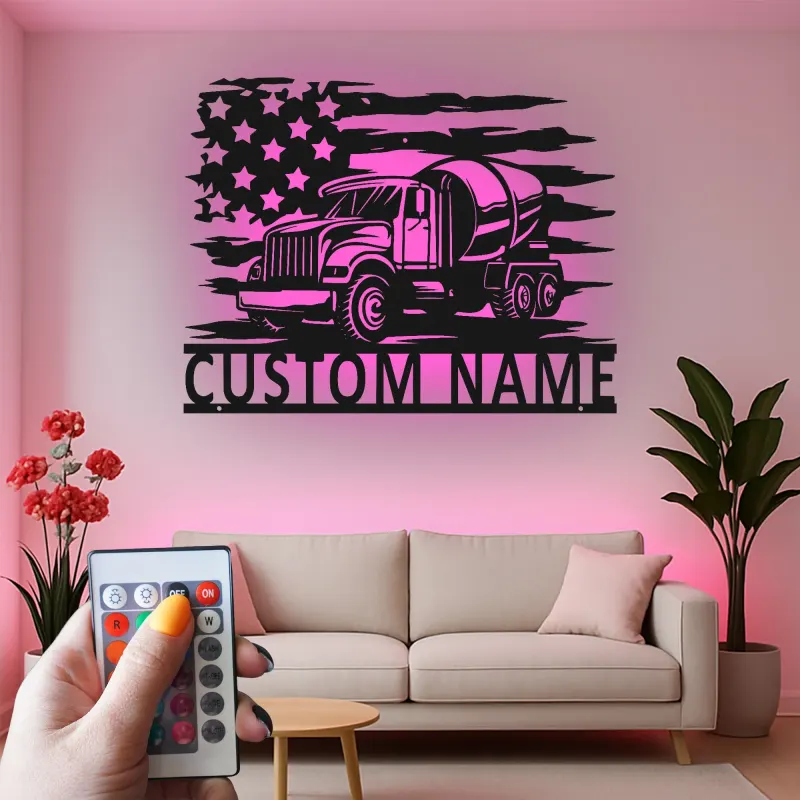 Custom Cement Mixer Truck Led Light Metal Wall Art Personalized Gift for Construction Enthusiast Garage or Workshop Decor