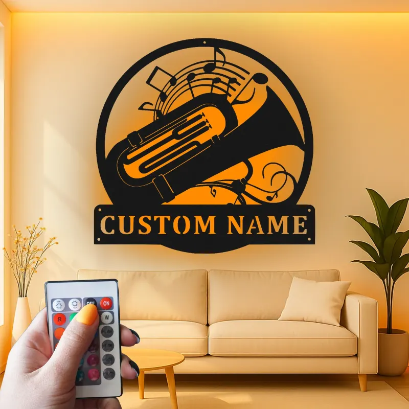 Insegna in metallo personalizzata con tuba LED - Regalo per musicisti - Decorazione per amanti della musica