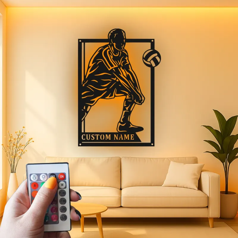 Insegna in metallo personalizzata con luce LED per giocatore di pallavolo - Regalo per atleti e decorazione per sala giochi