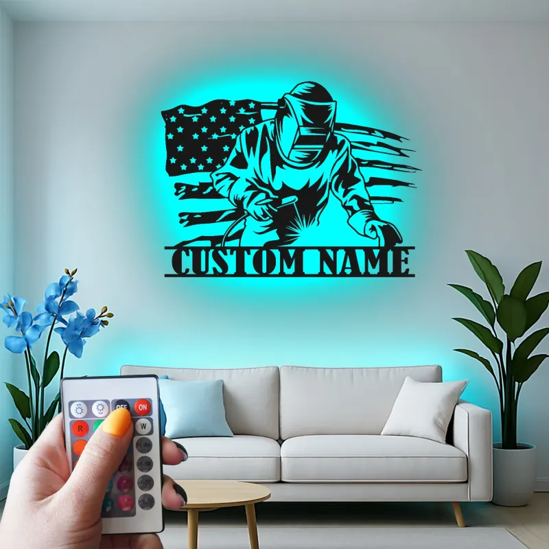 Insegna in metallo LED personalizzata con bandiera americana per saldatori, regalo personale per saldatori, decorazione per garage o laboratorio