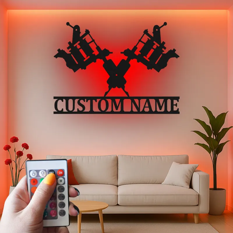 Insegna in metallo personalizzata con luce LED per macchine tatuatrici - Regalo unico per artisti del tatuaggio e decorazione per studi
