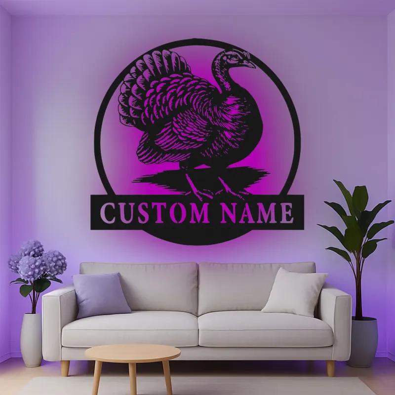 Insegna in metallo LED personalizzata con tacchino - Regalo rustico per cucina o sala da pranzo