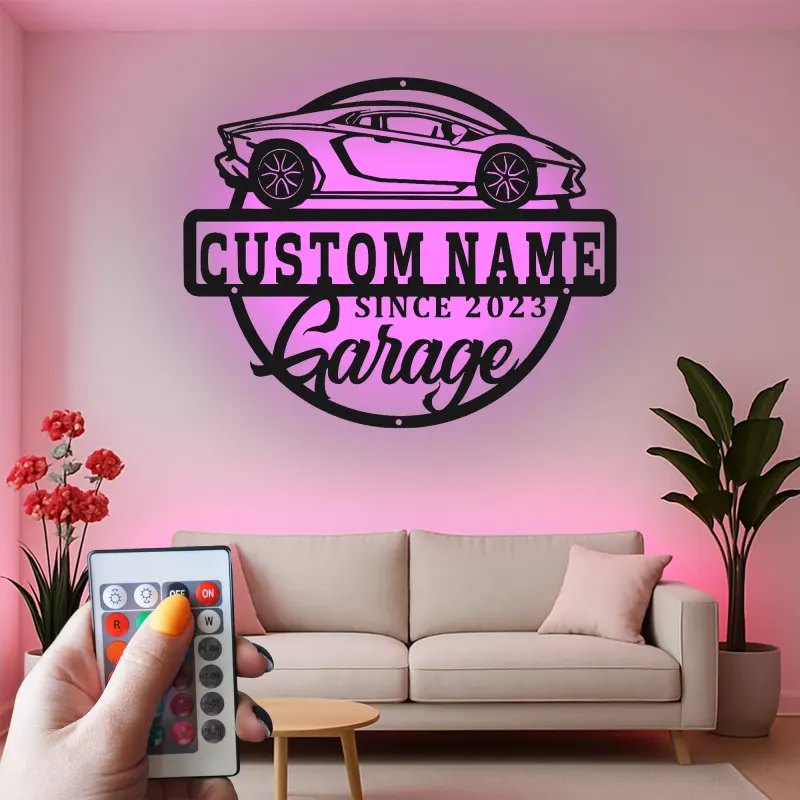 Personalized Supercar Metal Sign | Custom LED Garage Wall Art | Car Enthusiast Gift | Modern Man Cave Decor