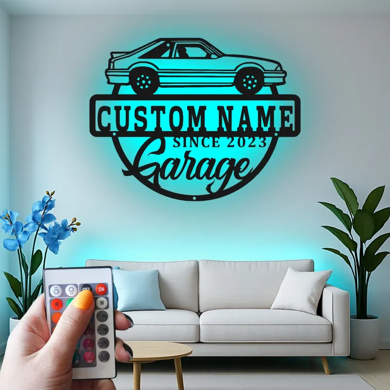Custom Car Garage Led Light Metal Wall Art Personalized Gift for Car Enthusiasts Garage Decor Sign