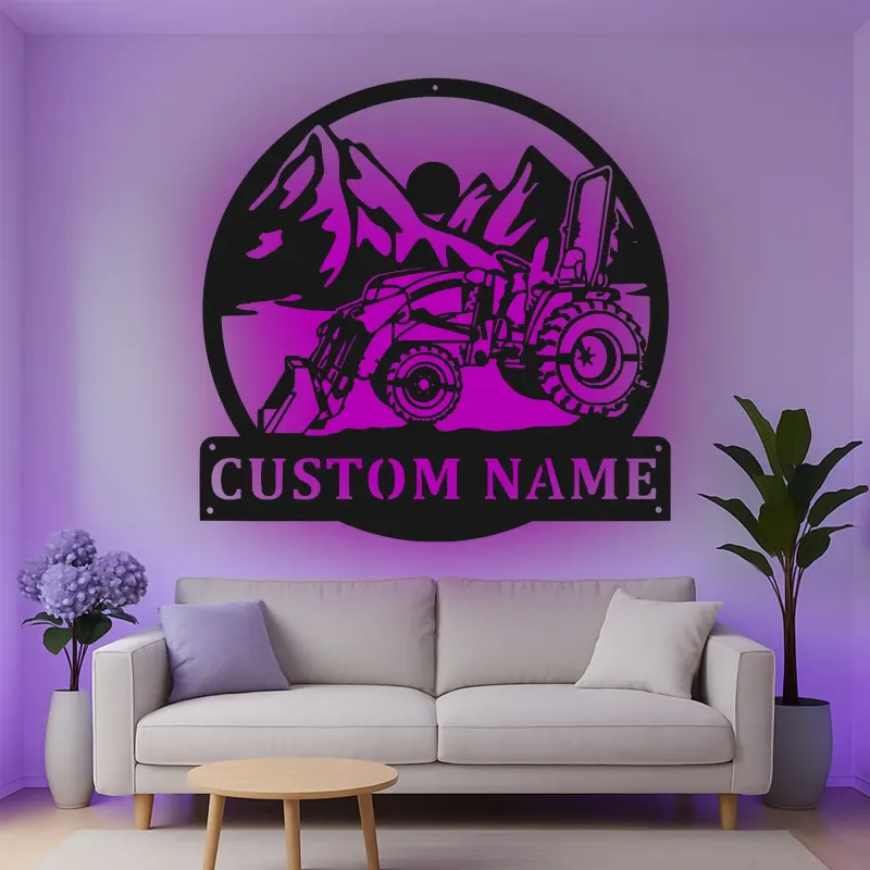 Insegna in metallo LED personalizzata a forma di trattore - Regalo per agricoltori - Decorazione rustica per la casa